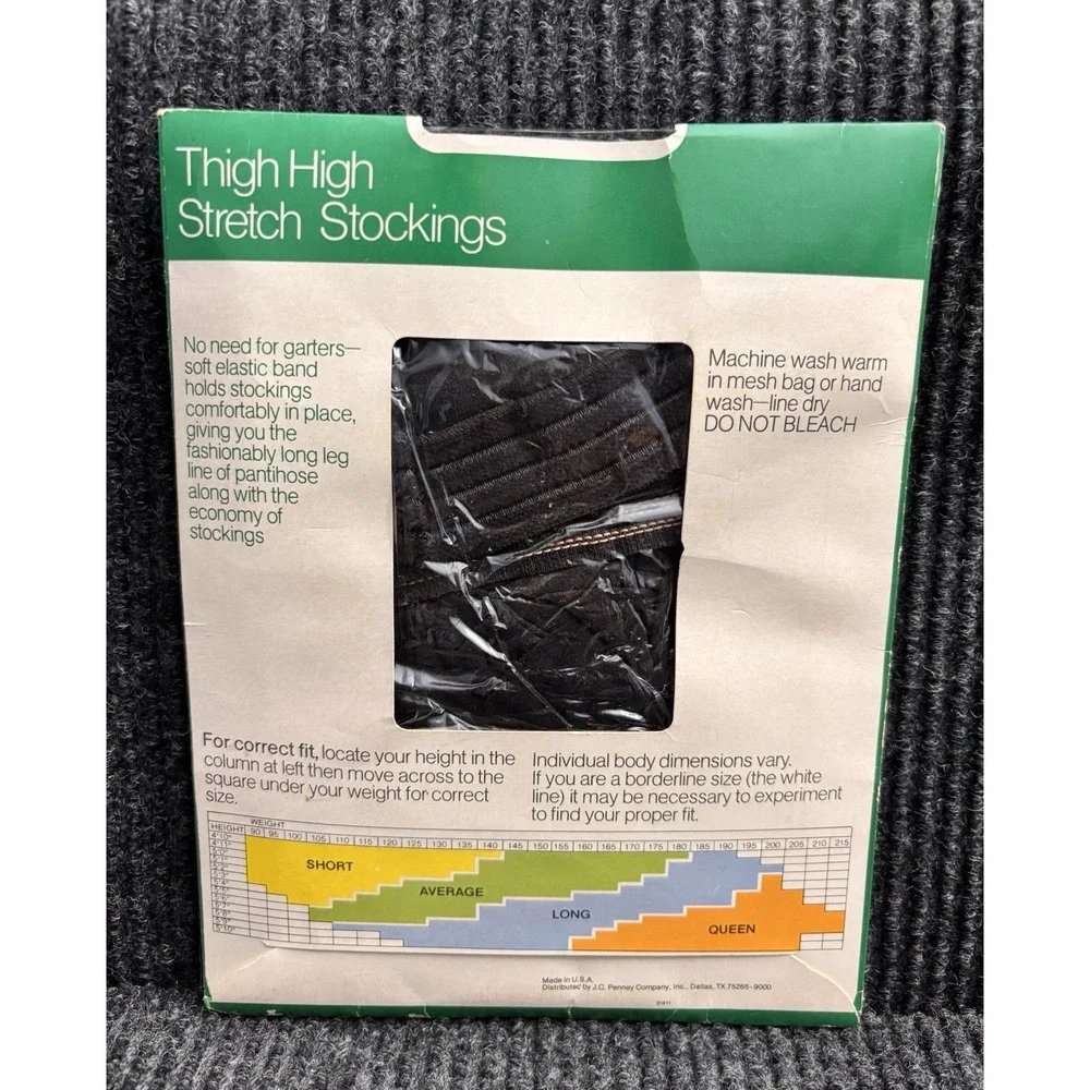 Vintage JC Penney Long Wearing Thigh High Stretch Stockings Off Black Average